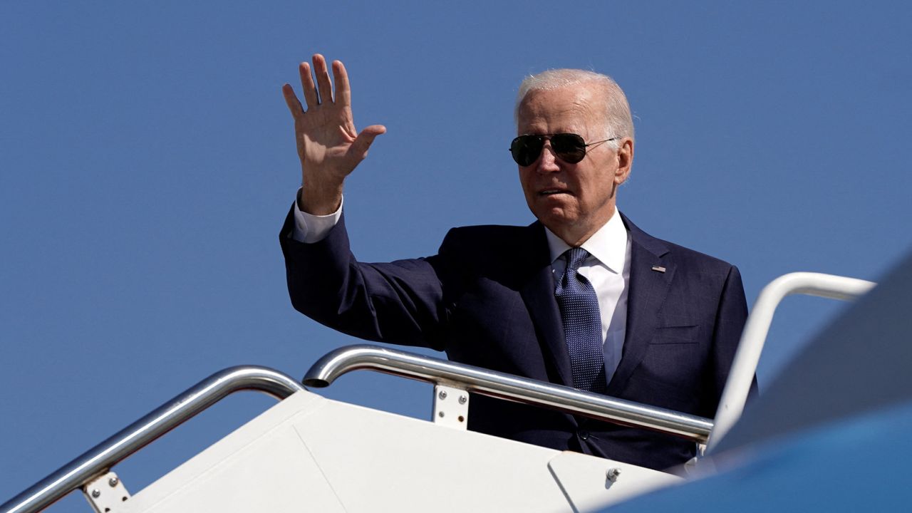 President Joe Biden boards Air Force One en route to Hagerstown from Joint Base Andrews, Maryland, U.S., October 7, 2022. 