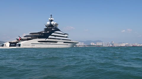 The megayacht Nord flies a Russian flag in Hong Kong on Friday, Oct. 7.
