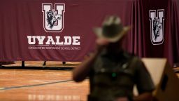 Texas Department of Safety Troopers stand by for a meeting of the Board of Trustees of Uvalde Consolidated Independent School District, Wednesday, Aug. 24, 2022, in Uvalde, Texas. The board is expected to hold termination hearings to decide the employment fate of Uvalde School District Police Chief Pete Arredondo. (AP Photo/Eric Gay)