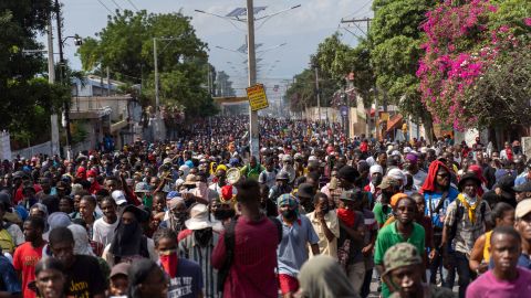 Protesters on the streets of Port-au-Prince, Haiti, October 3.