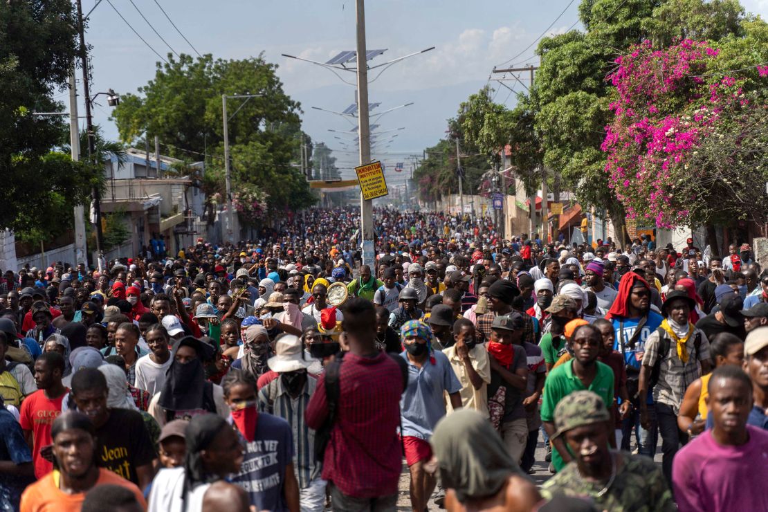Protesters in the streets of Port-au-Prince, Haiti, on October 3.