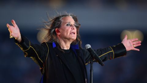 Singer Ozzy Osbourne performs at halftime during the NFL game between the Buffalo Bills and the Los Angeles Rams on September 8, 2022, at SoFi Stadium in Inglewood, CA.