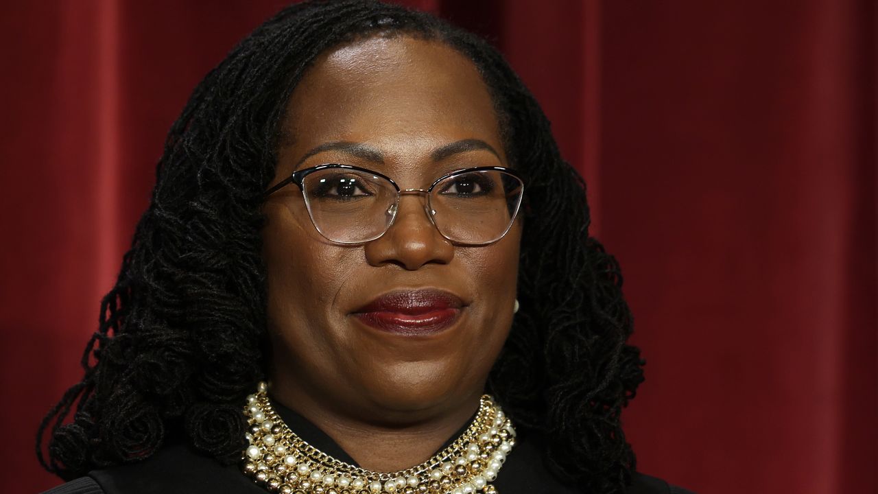 United States Supreme Court Associate Justice Ketanji Brown Jackson poses for an official portrait at the East Conference Room of the Supreme Court building on October 7, 2022 in Washington, DC. The Supreme Court has begun a new term after Associate Justice Ketanji Brown Jackson was officially added to the bench in September.