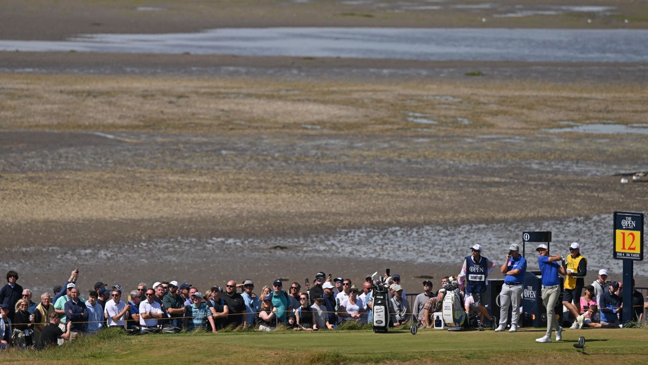 Meronk plays from the tee during the third round at The Open.