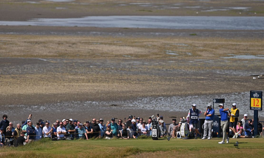 Meronk plays from the tee during the third round at The Open.