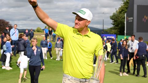 Meronk celebrates his Irish Open win in July.