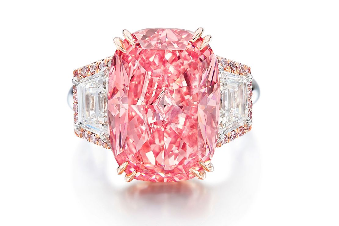 In this undated photo released by Sotheby's, The Williamson Pink Star is seen. The pink diamond was auctioned off at $49.9 million in Hong Kong on Friday, Oct. 7, 2022, setting a world record for the highest price per carat for a diamond sold at auction.