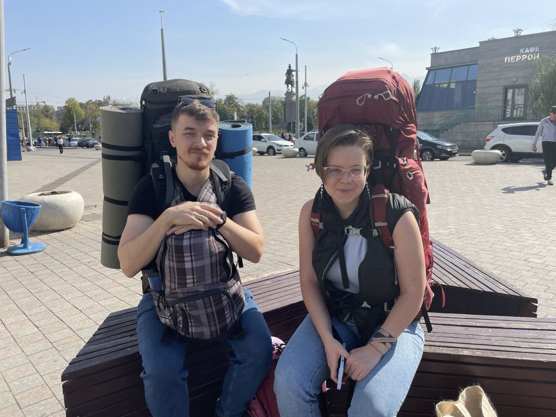 Sergei, and his wife, Irina, outside the Almaty train station in Kazakhstan.