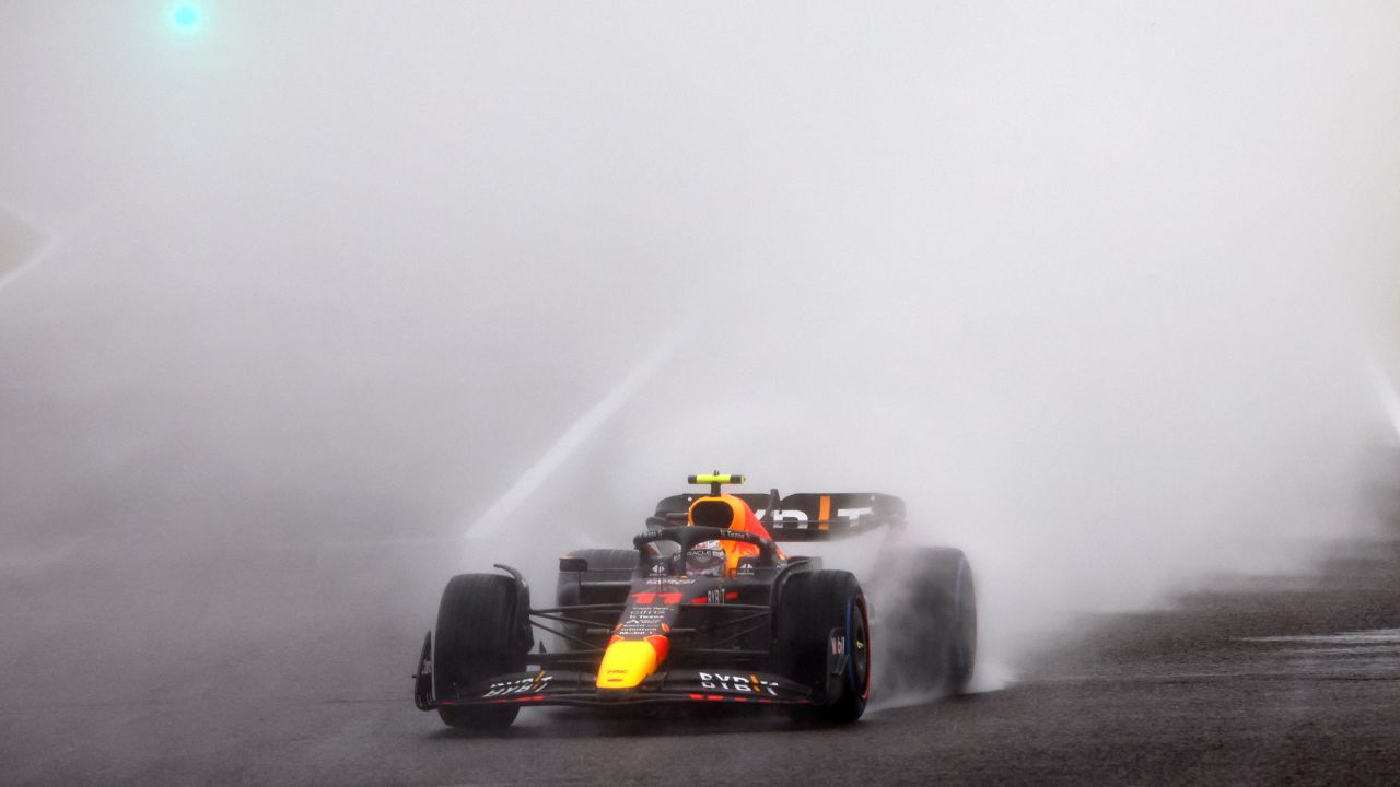 Sergio Perez eventually finished second behind his teammate.
