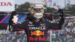 Red Bull driver Max Verstappen of the Netherlands celebrates his win during the Japanese Formula One Grand Prix at the Suzuka Circuit in Suzuka, central Japan, Sunday, Oct. 9, 2022. (AP Photo/Eugene Hoshiko)