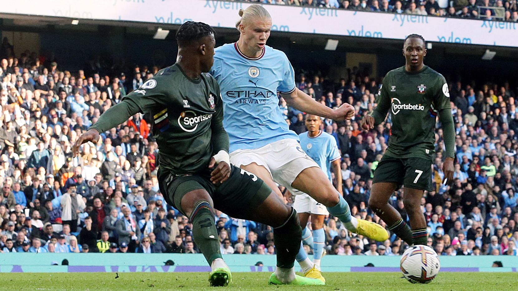 Manchester City's Erling Haland scored his side's fourth goal against Southampton.