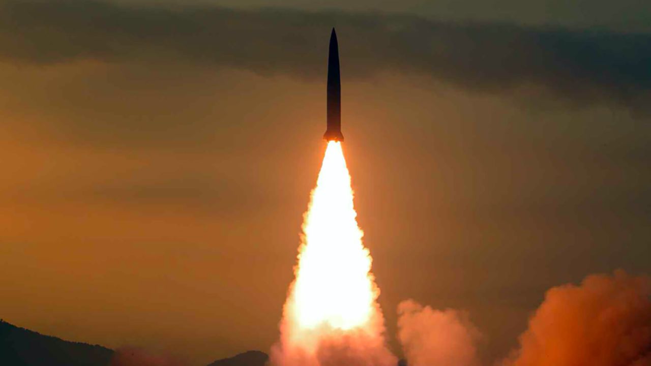 A photo from North Korean state media released Monday shows a missile launch. 