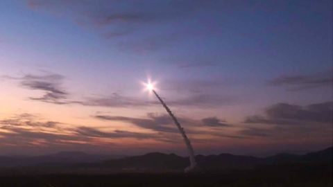 A North Korean missile test is shown in an image released by state media on Monday.