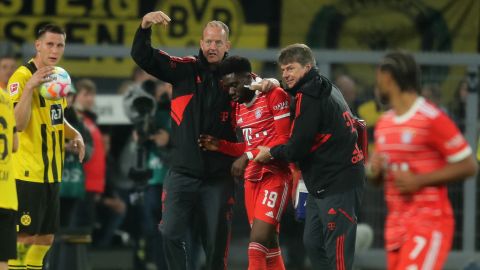 Alphonso Davies had to go off against Borussia Dortmund just before half-time.