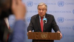 UN Secretary-General Antonio Guterres speaks to reporters at the UN headquarters in New York, Oct. 3, 2022. Guterres on Monday called on all countries to make climate action the global priority. (Photo by Xie E/Xinhua via Getty Images)