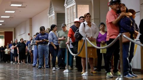 Voters wait in line to cast their ballots during a primary on March 3, 2020, in San Antonio, Texas. 