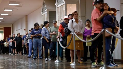 Voters wait in line to cast their ballots during a primary on March 3, 2020, in San Antonio, Texas.