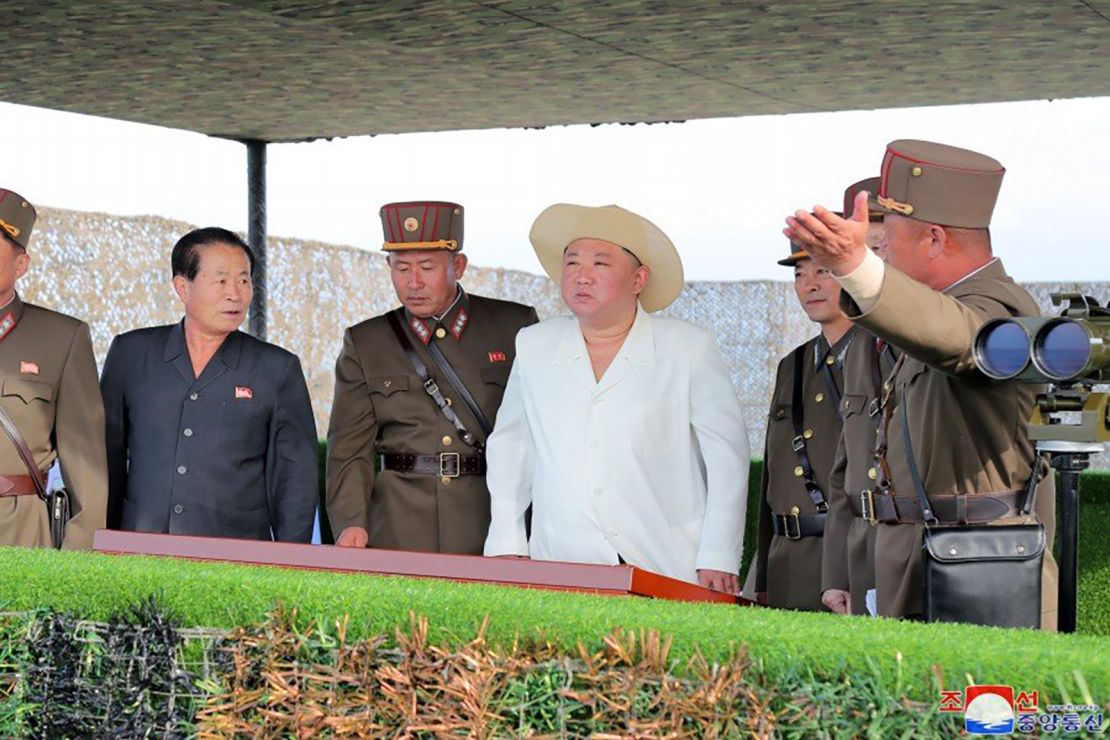 North Korean leader Kim Jong Un observes a military drill on October 8 in photo from North Korean state media.