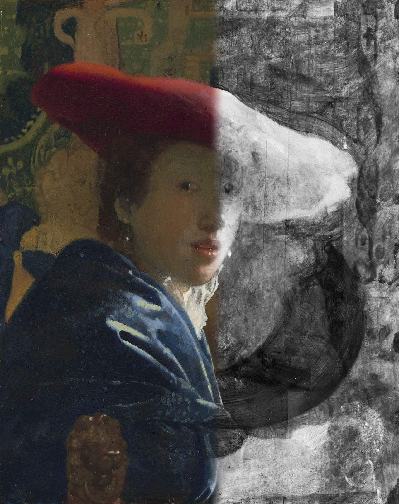 "Girl with the Red Hat" appears to show the same model and was made by Vermeer. Imaging reveals an earlier composition beneath the portrait.
