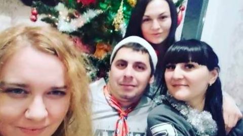 A 2022 New Year's party at Elena Stolpakova's home at 2 Pershotravneva. In the picture, left to right, Elena, Dima, Anastasiia Vodorez and Anastasiia's sister Оksana. This is the last photo they took together. 