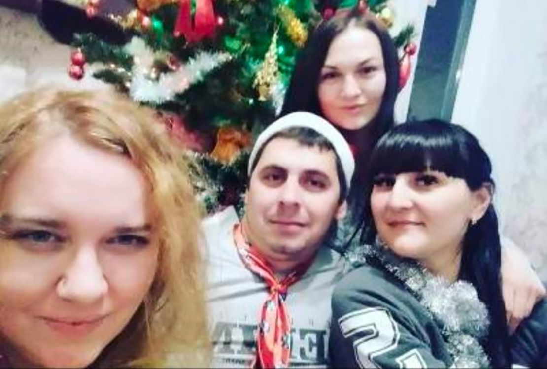 A 2022 New Year's party at Elena Stolpakova's home at 2 Pershotravneva. In the picture, left to right, Elena, Dima, Anastasiia Vodorez and Anastasiia's sister Оksana. This is the last photo they took together. 