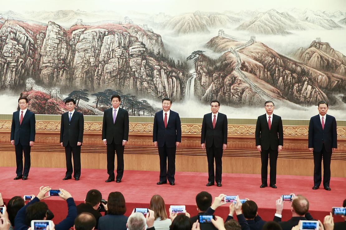 The new Politburo Standing Committee revealed for the first time after the Communist Party's 19th National Congress in 2017.