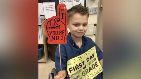 Cooper Roberts returns to school after being wounded in the July 4 shooting in Highland Park.