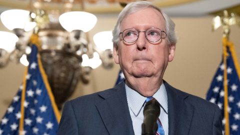 US Senate Minority Leader Mitch McConnell, Republican of Kentucky, speaks during a press conference.