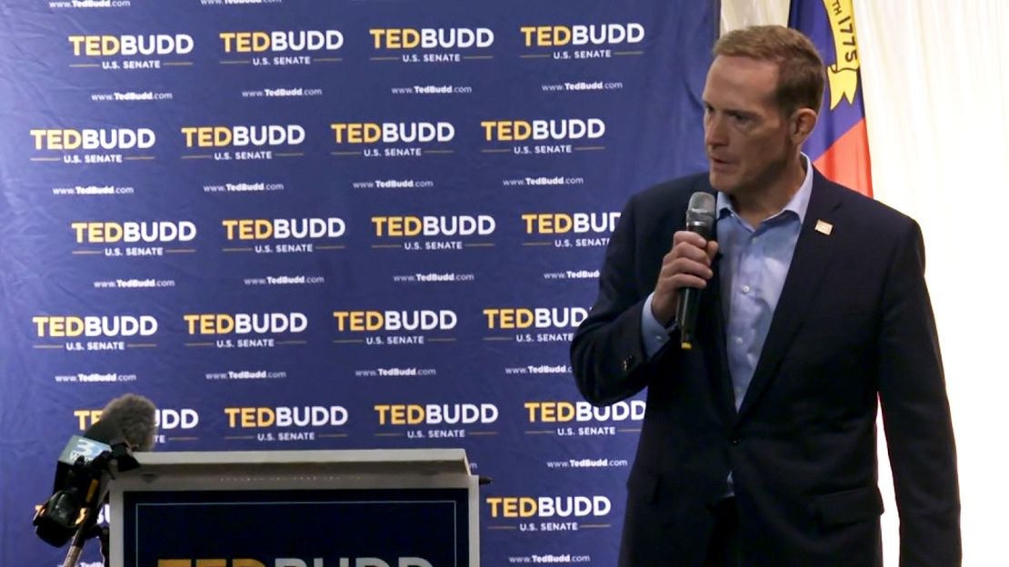 Rep. Ted Budd speaks during a campaign stop on October 11 in Concord, North Carolina.