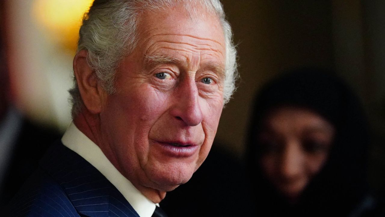 TOPSHOT - Britain's King Charles III during a reception with Realm High Commissioners and their spouses in the Bow Room of Buckingham Palace in London on September 11, 2022. (Photo by Victoria Jones / POOL / AFP) (Photo by VICTORIA JONES/POOL/AFP via Getty Images)