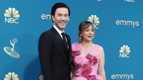 Tom Pelphrey and Kaley Cuoco, seen here at the 74th Primetime Emmy Awards in 2022, just announced they are expecting a child. 