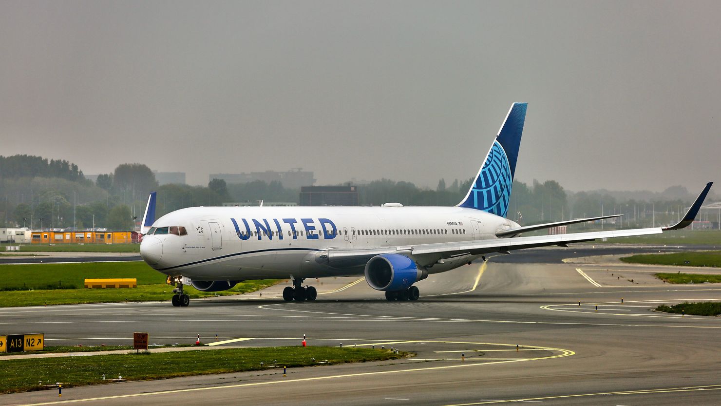 United Airlines Boeing 767-322(ER) airplane at Amsterdam Airport Schiphol in Amsterdam, Netherlands on May 03, 2022.