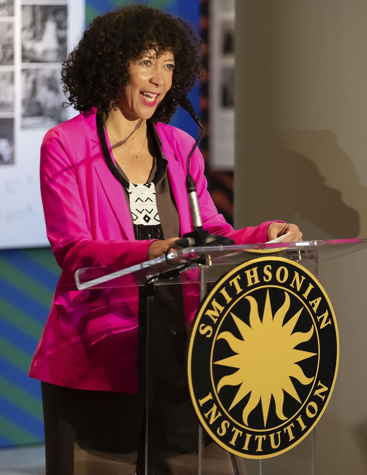Ngaire Blankenberg, director of the National Museum of African Art, speaks at the repatriation ceremony in Washington, DC.