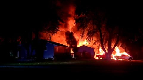 The fire rages in this image provided to WCCO by the family of Denis Molla. 
