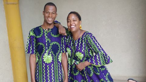 Honoré and Rachel often wear clothing made from matching fabric, a Benin tradition.