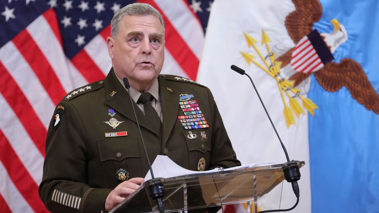 Chairman of the Joint Chiefs of Staff Gen. Mark Milley speaks during a media conference after a meeting of NATO defense ministers at NATO headquarters in Brussels, Wednesday, Oct. 12, 2022. 