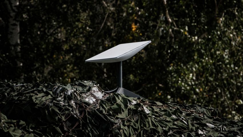 This photograph taken on September 25 shows an antenna of the Starlink satellite-based broadband system donated by US tech billionaire Elon Musk in Izyum, Kharkiv region, amid the Russian invasion of Ukraine.