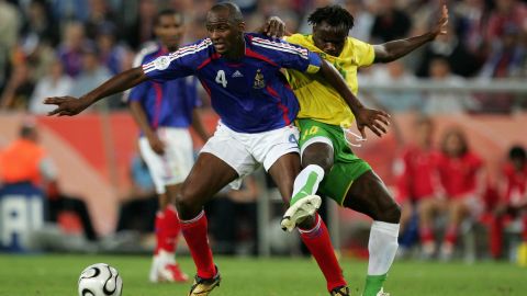 Vieira won the World Cup with France in 1998. He is pictured with Togo's Adekanmi Olufade battling for the ball at the World Cup in 2006.