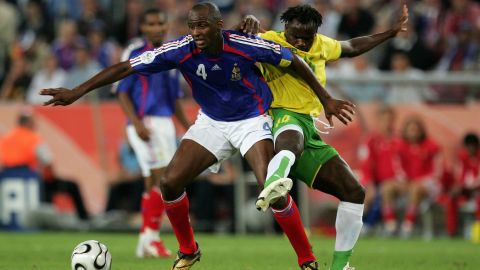 Vieira won the World Cup with France in 1998. He is pictured with Adekanmi Olufade of Togo battling for the ball at the World Cup in 2006.