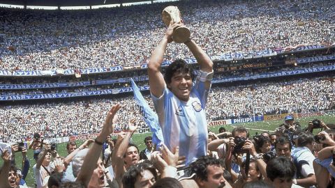 Maradona lifts the World Cup after Argentina's 3-2 victory against West Germany.