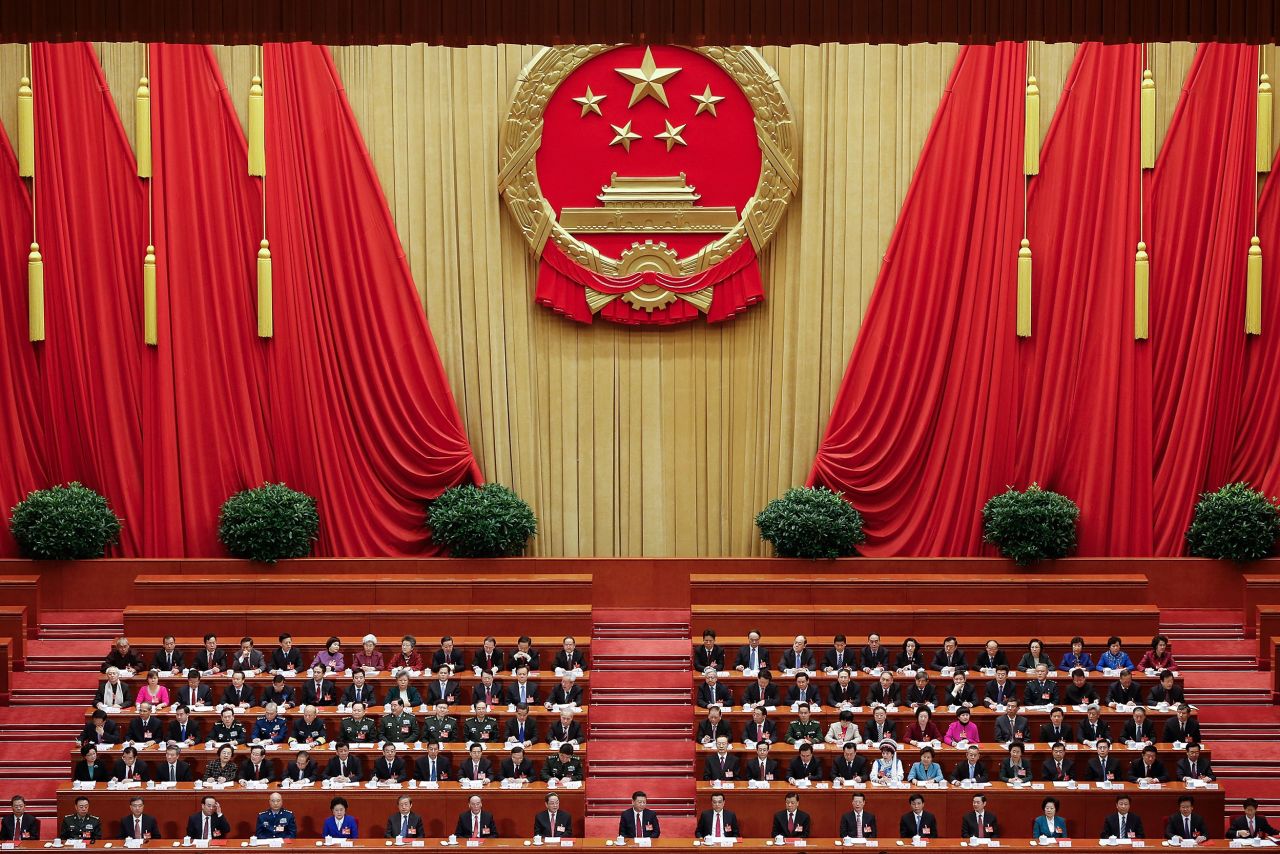 Xi, center, attends a meeting of the National People's Congress in March 2017.