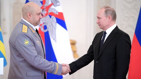 Russian President Vladimir Putin meets with Russian Armed Forces service personnel who took part in  operations in Syria, including Sergey Surovikin, at the Kremlin on December 28, 2017.