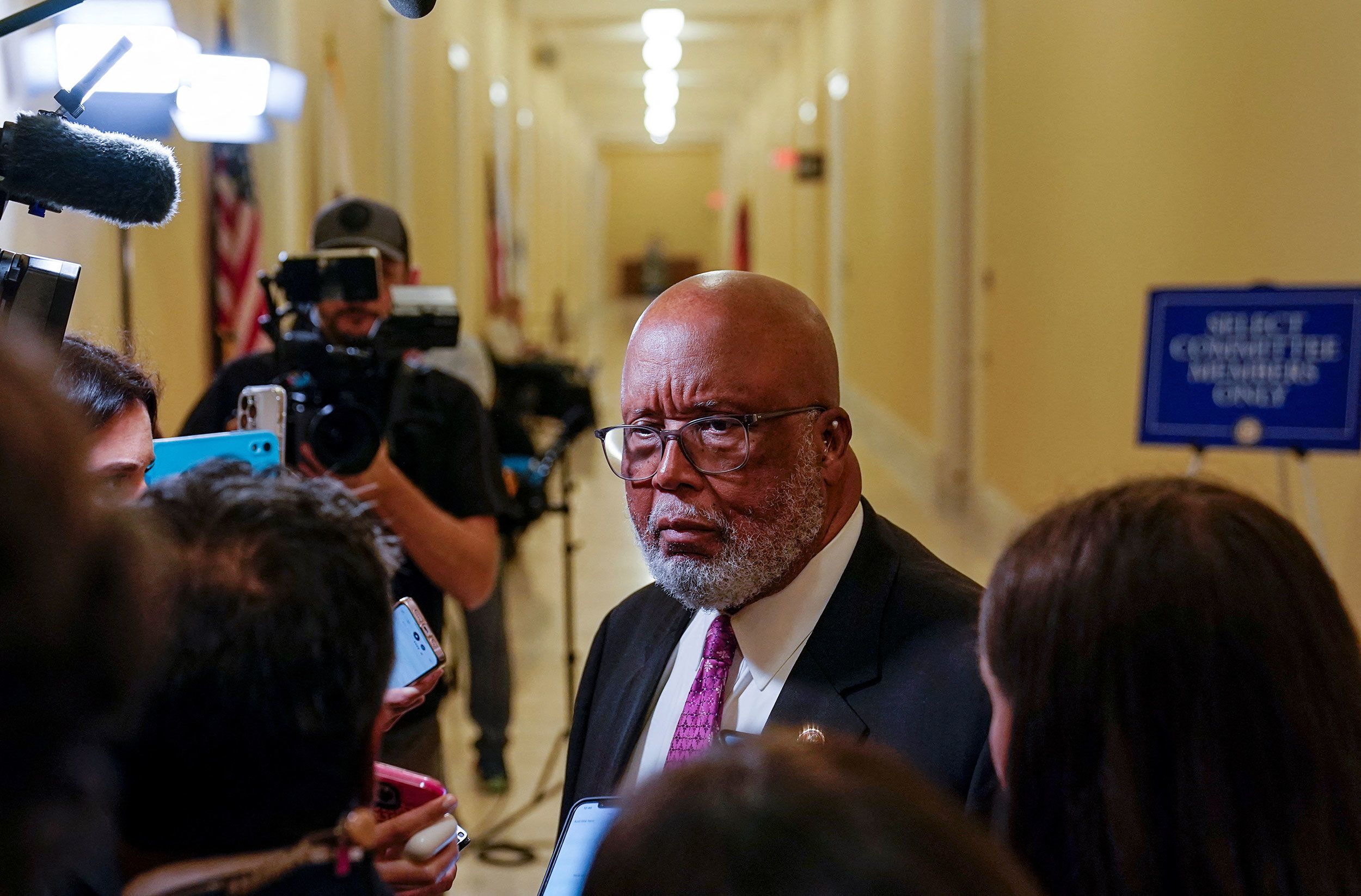 Thompson talks to reporters prior to the October 13 hearing.