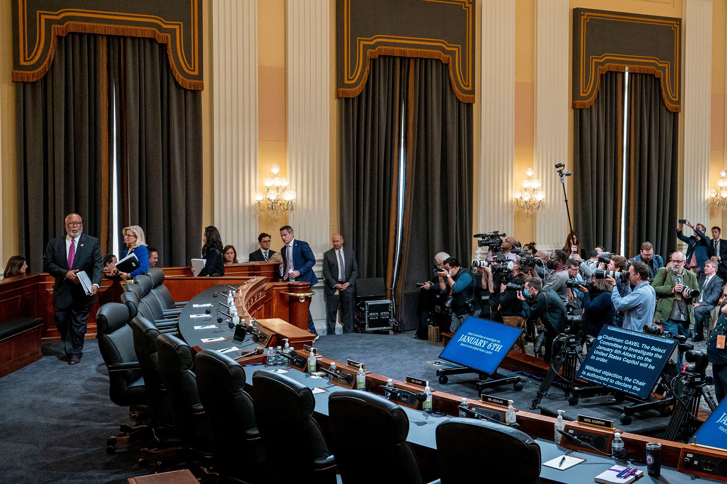 Thompson arrives with other committee members on October 13.