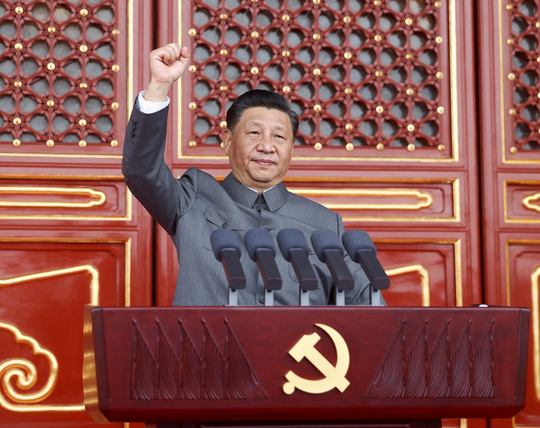 Chinese leader Xi Jinping delivers a speech marking the 100th anniversary of the Communist Party in Beijing.