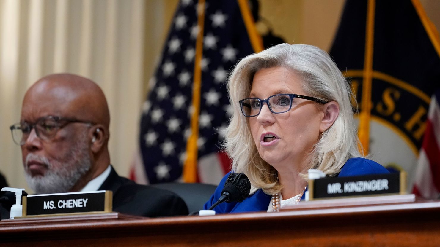 Rep. Liz Cheney of Wyoming speaks as the House select committee investigating the January 6 attack on the US Capitol, holds a hearing on October 13, 2022. 