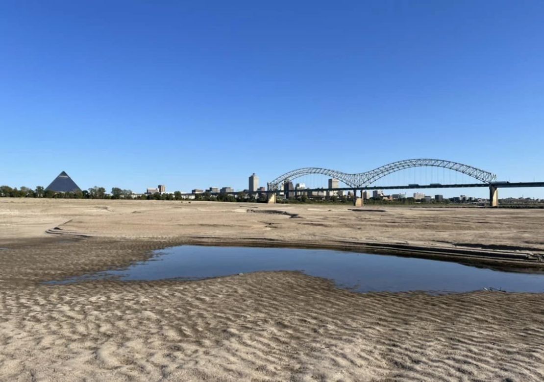 The MIssissippi River at Memphis, Tennessee, where it is at its third-lowest on record. 