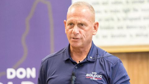 Republican Senate candidate Don Bolduc greets supporters at a town hall event on September 10, 2022.