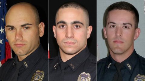 Bristol Police Sgt. Dustin Demonte, left, and Officer Alex Hamzy, center, were killed and Officer Alec Iurato was wounded in an ambush attack on October 12, police said.