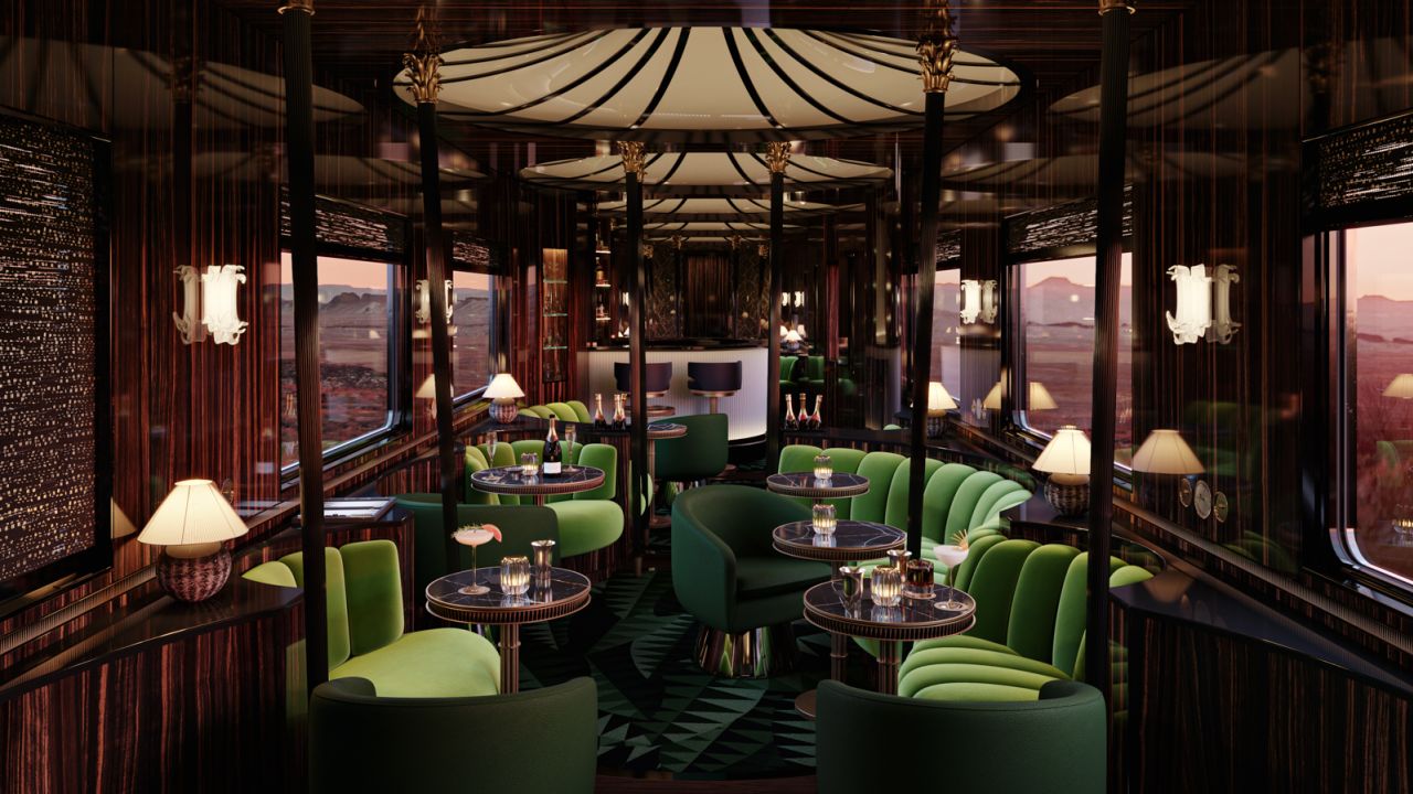 Pops of color and rich wood panels create a sumptuous feel.